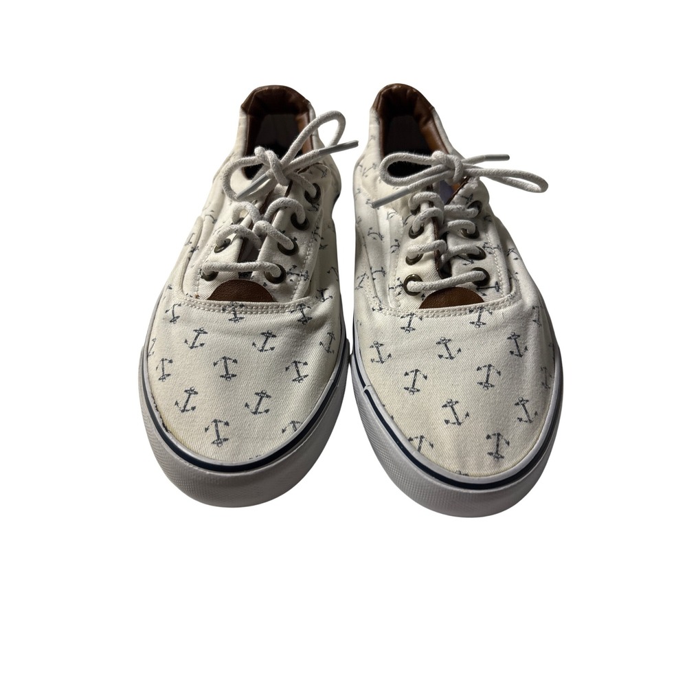 GH Bass Navigate Critter Mens 7M Off White Navy Anchor Print Canvas Sneakers